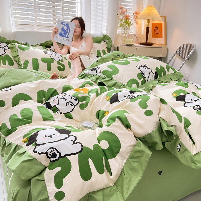 91家纺网 家纺一手货源 找家纺 简爱 2025新款13372韩版纯棉花边四件套 皮皮狗