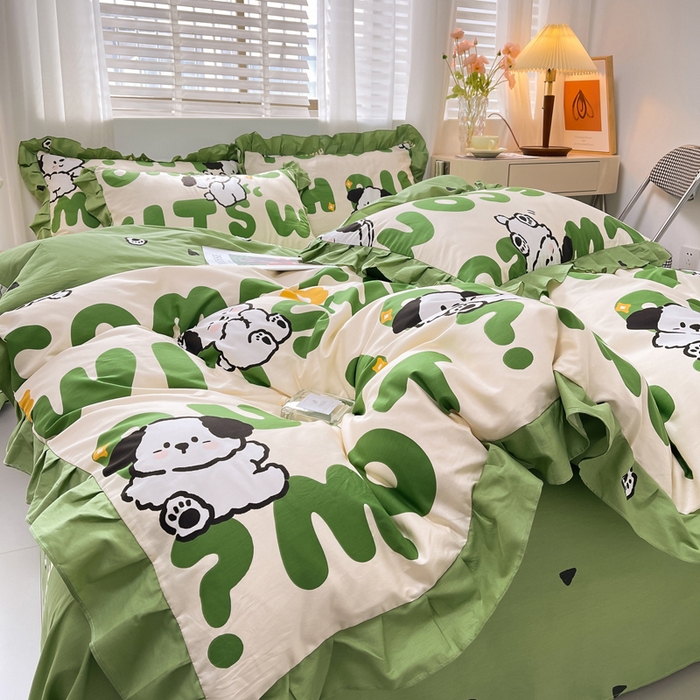 91家纺网 家纺一手货源 找家纺 简爱 2025新款13372韩版纯棉花边四件套 皮皮狗