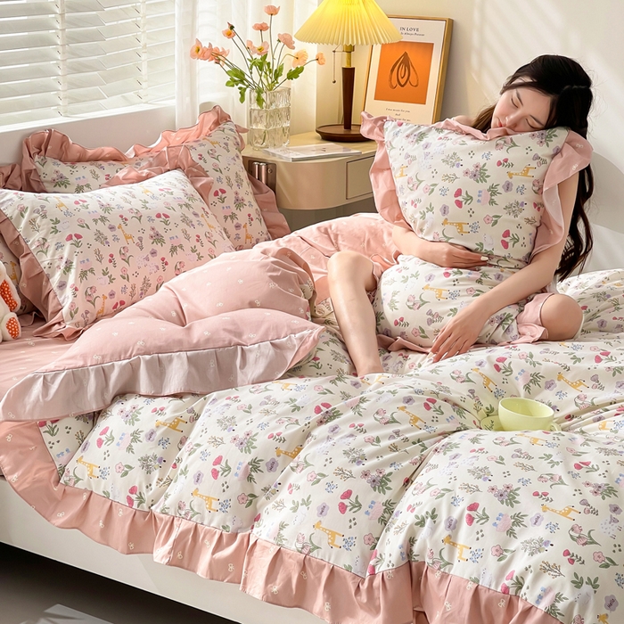 91家纺网 家纺一手货源 找家纺 简爱 2025新款13372韩版纯棉花边四件套 又见花开