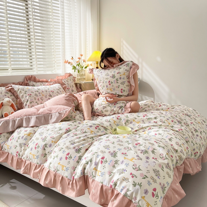 91家纺网 家纺一手货源 找家纺 简爱 2025新款13372韩版纯棉花边四件套 又见花开