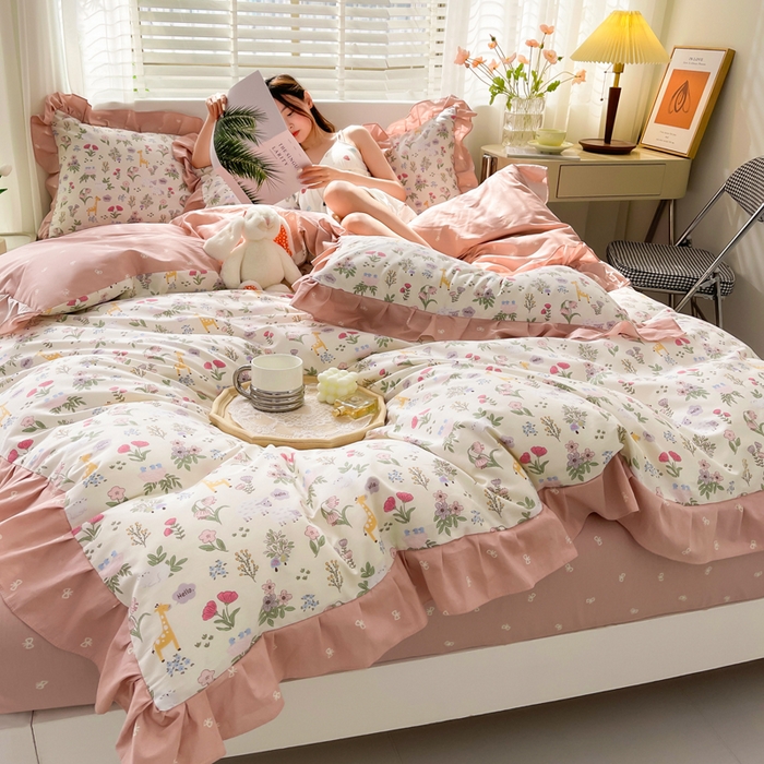 91家纺网 家纺一手货源 找家纺 简爱 2025新款13372韩版纯棉花边四件套 又见花开