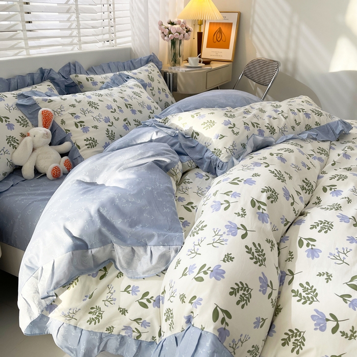 91家纺网 家纺一手货源 找家纺 简爱 2025新款13372韩版纯棉花边四件套 雨巷