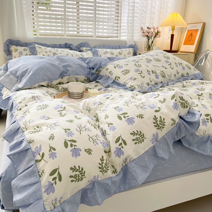 91家纺网 家纺一手货源 找家纺 简爱 2025新款13372韩版纯棉花边四件套 雨巷