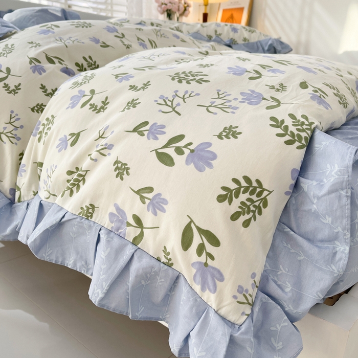 91家纺网 家纺一手货源 找家纺 简爱 2025新款13372韩版纯棉花边四件套 雨巷