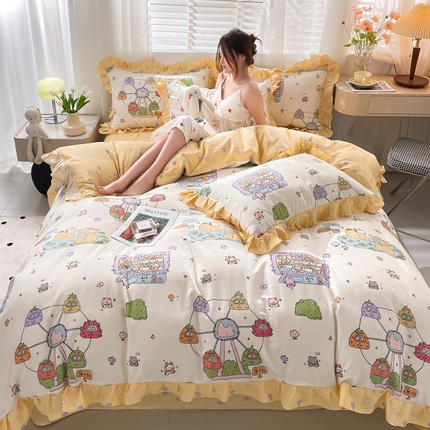 91家纺网 家纺一手货源 找家纺 （总）简爱 2025新款13372韩版纯棉花边四件套