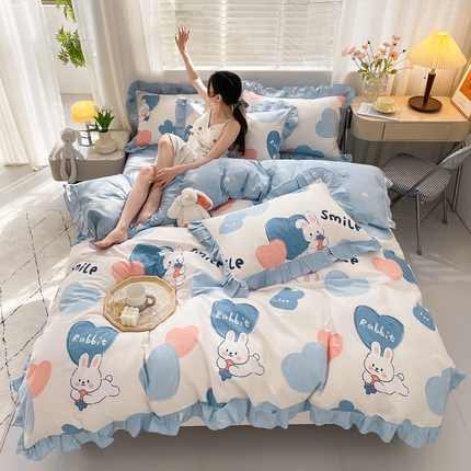 91家纺网 家纺一手货源 找家纺 （总）简爱 2025新款13372韩版纯棉花边四件套