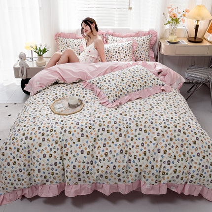 91家纺网 家纺一手货源 找家纺 （总）简爱 2025新款13372韩版纯棉花边四件套