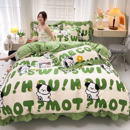 91家纺网 家纺一手货源 找家纺 （总）简爱 2025新款13372韩版纯棉花边四件套