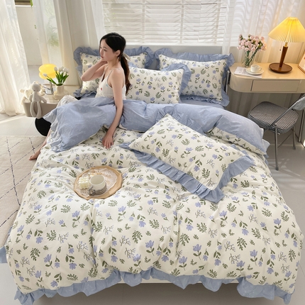 91家纺网 家纺一手货源 找家纺 （总）简爱 2025新款13372韩版纯棉花边四件套