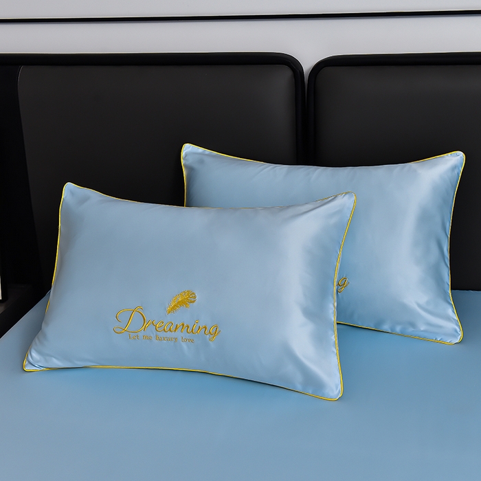 91家纺网 家纺一手货源 找家纺 简爱 2026新款水洗真丝刺绣夏被四件套（跑量款） 直播 梦羽-天空蓝