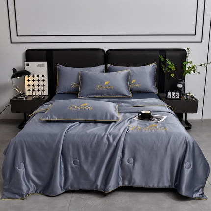 简爱 2025新款水洗真丝刺绣夏被四件套（跑量款） 直播 梦羽-星雾蓝