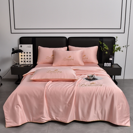 简爱 2025新款水洗真丝刺绣夏被四件套（跑量款） 直播 梦羽-樱花粉