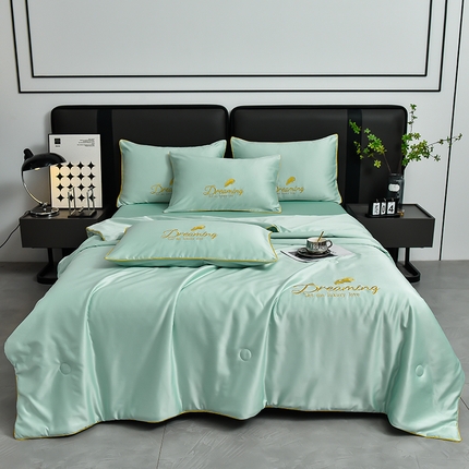 91家纺网 家纺一手货源 找家纺 （总）简爱 2025新款水洗真丝刺绣夏被四件套（跑量款） 直播