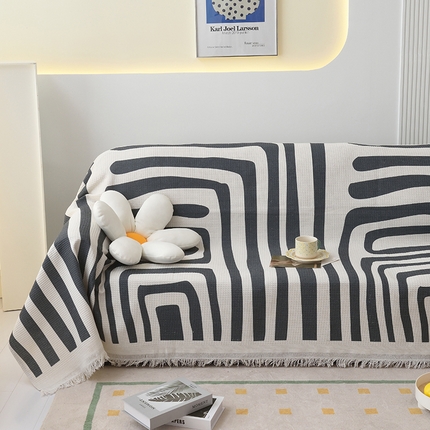 启博家纺 2023爆款针织棉线沙发巾 简素几何-黑