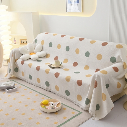 91家纺网 家纺一手货源 找家纺 启博家纺 2023爆款针织棉线沙发巾 彩色波点