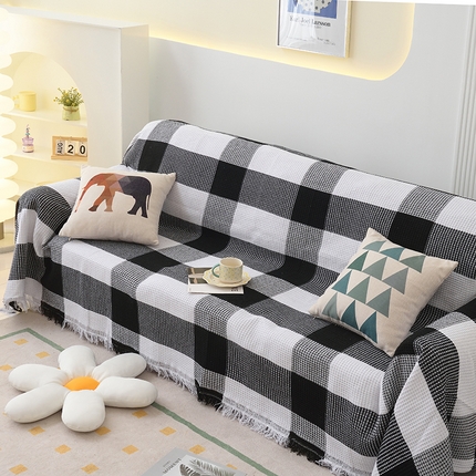 91家纺网 家纺一手货源 找家纺 启博家纺 2023爆款针织棉线沙发巾 黑白格