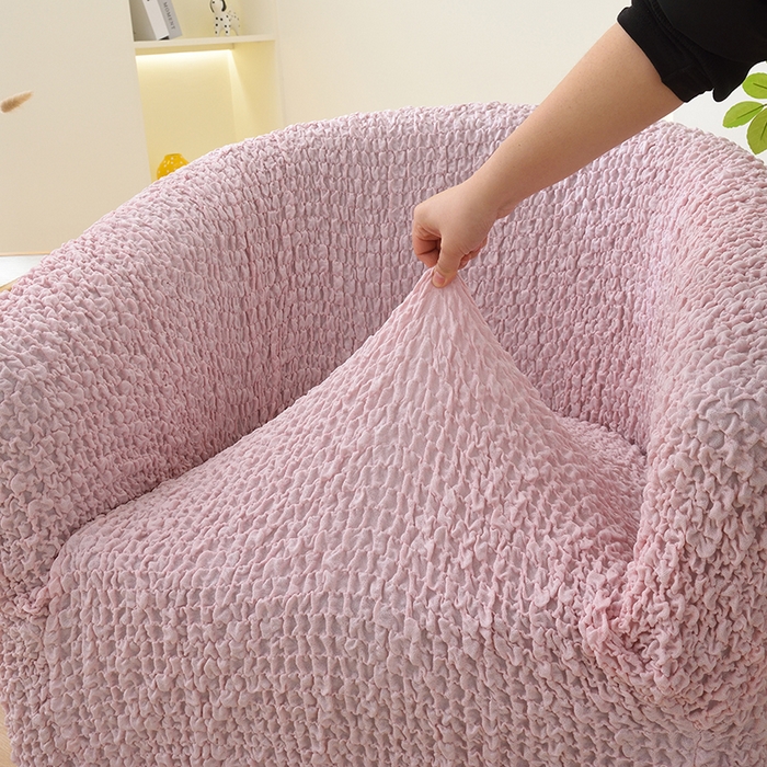 91家纺网 家纺一手货源 找家纺 启博家纺 2023新款奶油云纱半圆形卡座椅套 少女粉