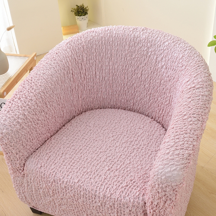 91家纺网 家纺一手货源 找家纺 启博家纺 2023新款奶油云纱半圆形卡座椅套 少女粉