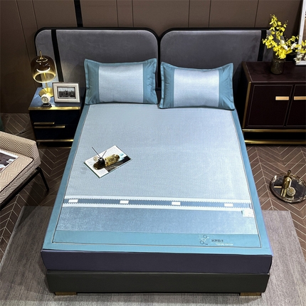 91家纺网 家纺一手货源 找家纺 兄弟坊2023新款800d提花凉感冰丝席 格调-蓝