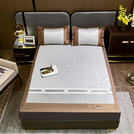 91家纺网 家纺一手货源 找家纺 兄弟坊2023新款800d提花凉感冰丝席 罗马咖