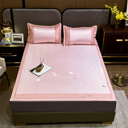 91家纺网 家纺一手货源 找家纺 兄弟坊2023新款800d提花凉感冰丝席 银杏叶-粉