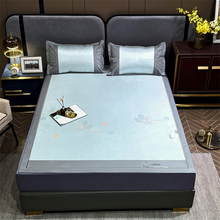 91家纺网 家纺一手货源 找家纺 兄弟坊2023新款800d提花凉感冰丝席 银杏叶-蓝