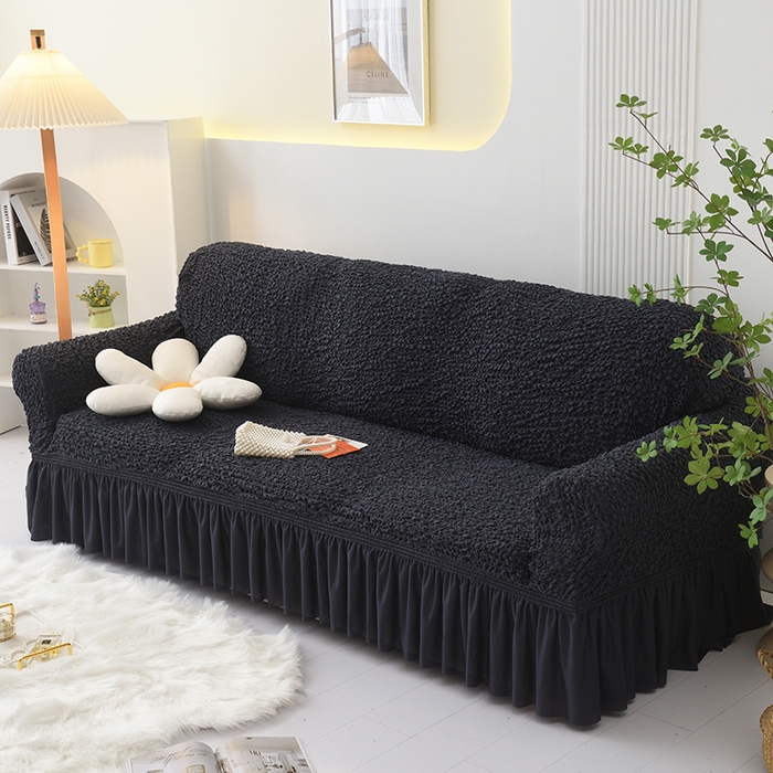 91家纺网 家纺一手货源 找家纺 启博家纺 2023新款奶油云纱纱沙发套 云曼-墨黑