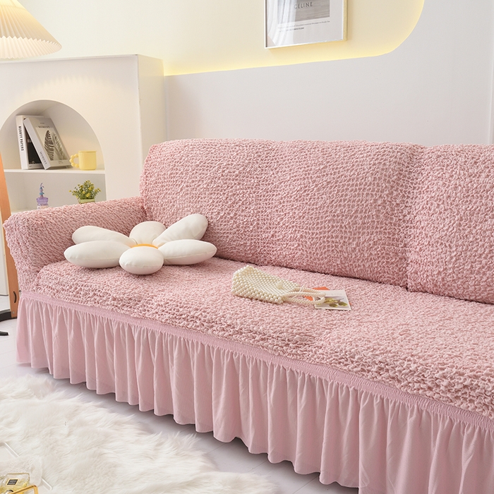 91家纺网 家纺一手货源 找家纺 启博家纺 2023新款奶油云纱纱沙发套 云曼-桃粉色