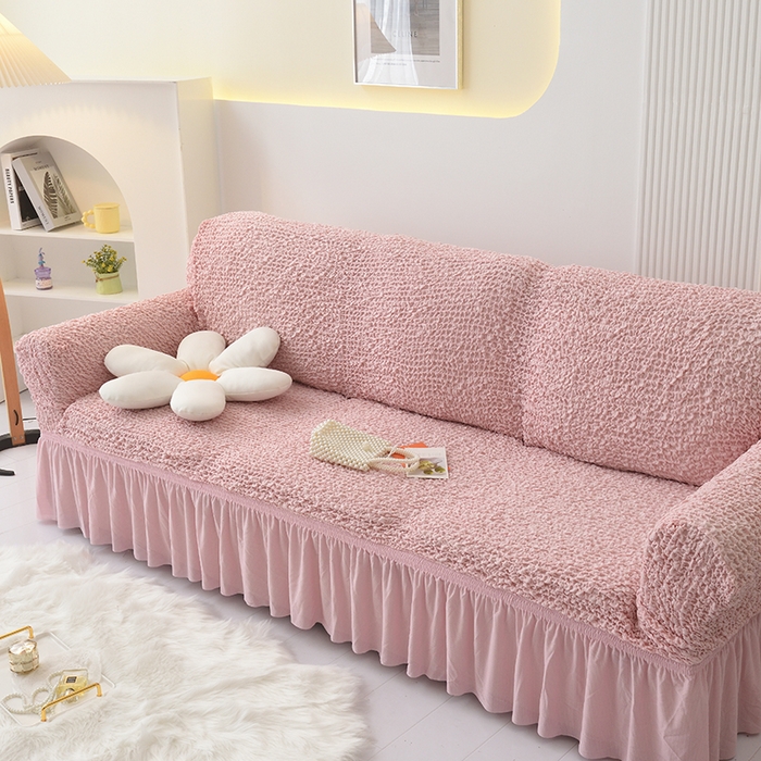 91家纺网 家纺一手货源 找家纺 启博家纺 2023新款奶油云纱纱沙发套 云曼-桃粉色