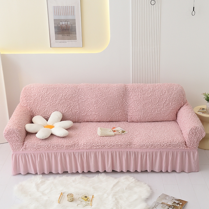 91家纺网 家纺一手货源 找家纺 启博家纺 2023新款奶油云纱纱沙发套 云曼-桃粉色