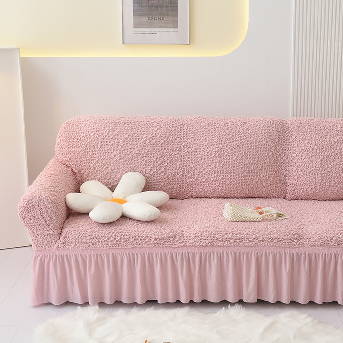 91家纺网 家纺一手货源 找家纺 启博家纺 2023新款奶油云纱纱沙发套 云曼-桃粉色