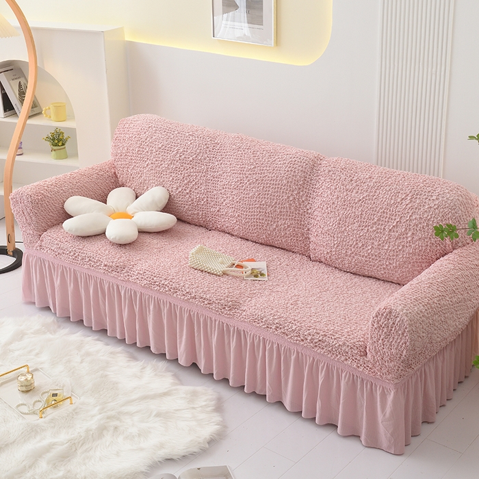 91家纺网 家纺一手货源 找家纺 启博家纺 2023新款奶油云纱纱沙发套 云曼-桃粉色