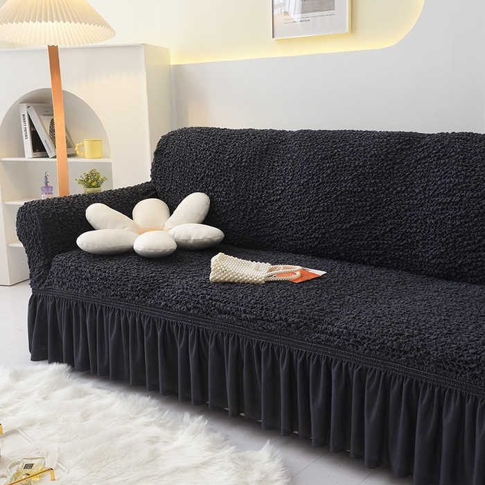 91家纺网 家纺一手货源 找家纺 启博家纺 2023新款奶油云纱纱沙发套 云曼-墨黑