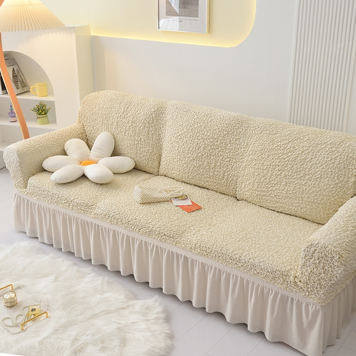 91家纺网 家纺一手货源 找家纺 启博家纺 2023新款奶油云纱纱沙发套 云曼-米白