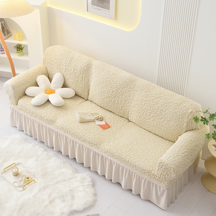 91家纺网 家纺一手货源 找家纺 启博家纺 2023新款奶油云纱纱沙发套 云曼-米白