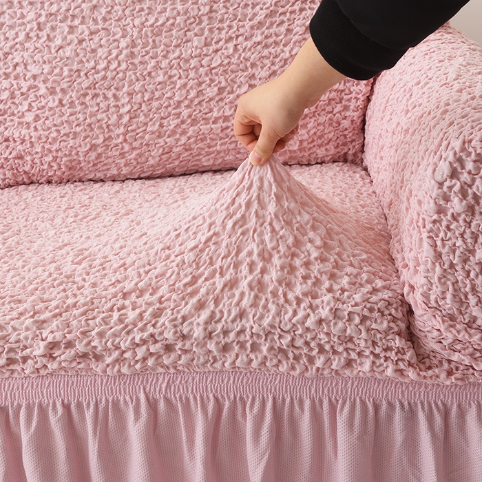 91家纺网 家纺一手货源 找家纺 启博家纺 2023新款奶油云纱纱沙发套 云曼-桃粉色