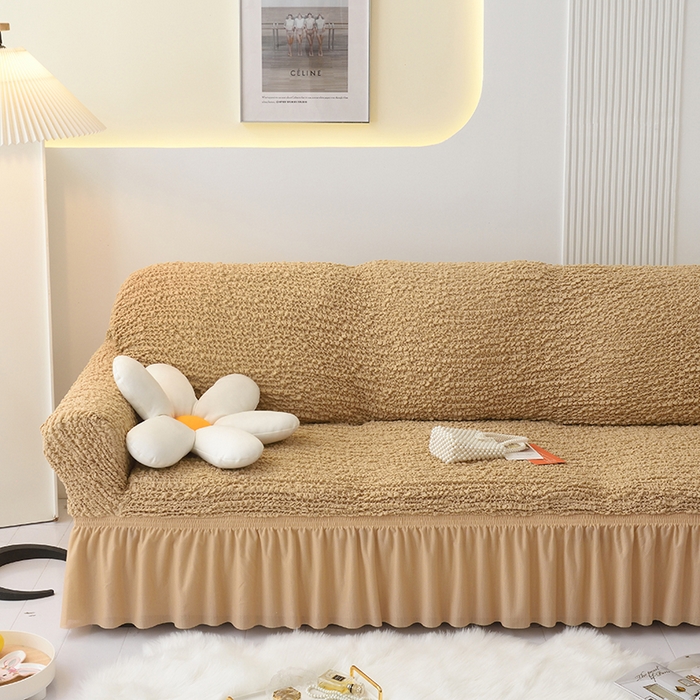 91家纺网 家纺一手货源 找家纺 启博家纺 2023新款奶油云纱纱沙发套 云曼-驼色