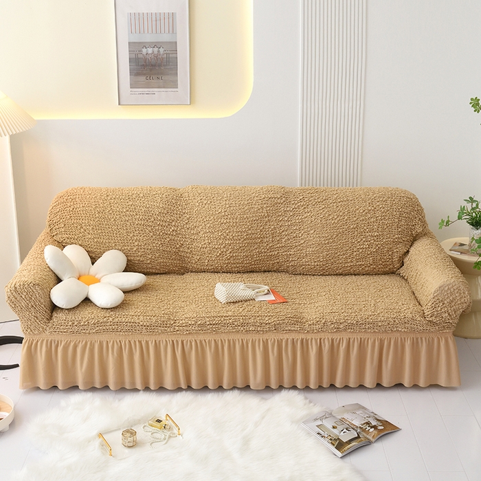 91家纺网 家纺一手货源 找家纺 启博家纺 2023新款奶油云纱纱沙发套 云曼-驼色