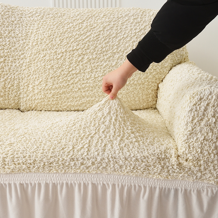 91家纺网 家纺一手货源 找家纺 启博家纺 2023新款奶油云纱纱沙发套 云曼-米白