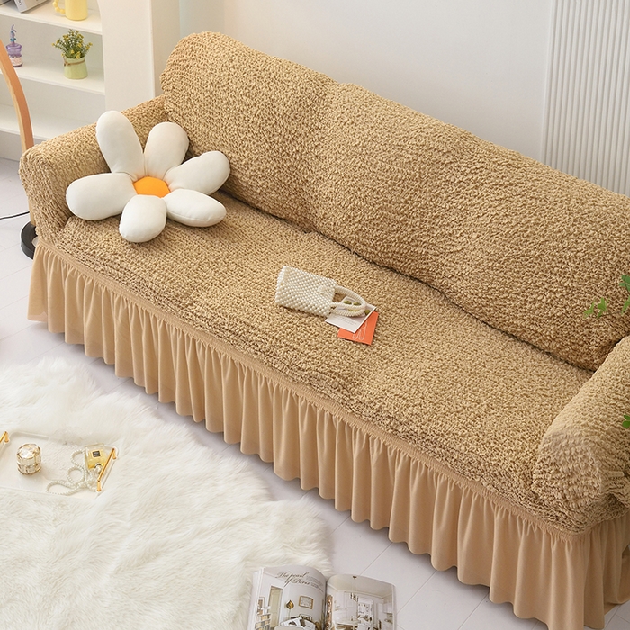 91家纺网 家纺一手货源 找家纺 启博家纺 2023新款奶油云纱纱沙发套 云曼-驼色