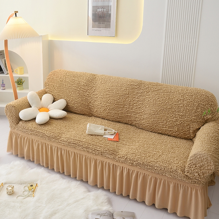 91家纺网 家纺一手货源 找家纺 启博家纺 2023新款奶油云纱纱沙发套 云曼-驼色