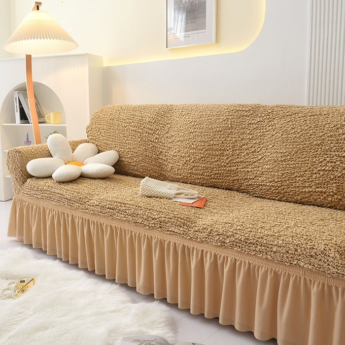 91家纺网 家纺一手货源 找家纺 启博家纺 2023新款奶油云纱纱沙发套 云曼-驼色