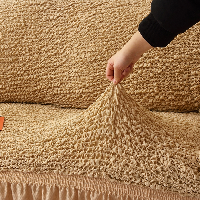 91家纺网 家纺一手货源 找家纺 启博家纺 2023新款奶油云纱纱沙发套 云曼-驼色