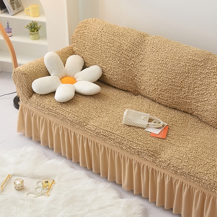 91家纺网 家纺一手货源 找家纺 启博家纺 2023新款奶油云纱纱沙发套 云曼-驼色