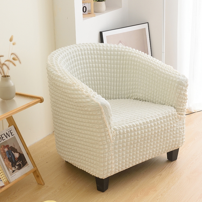 91家纺网 家纺一手货源 找家纺 启博家纺 2023新款泡泡纱弹力半圆形沙发套 乳白