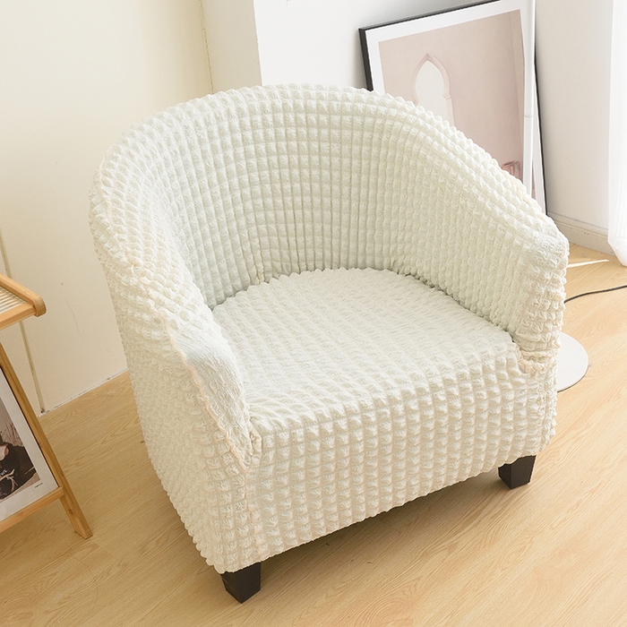 91家纺网 家纺一手货源 找家纺 启博家纺 2023新款泡泡纱弹力半圆形沙发套 乳白