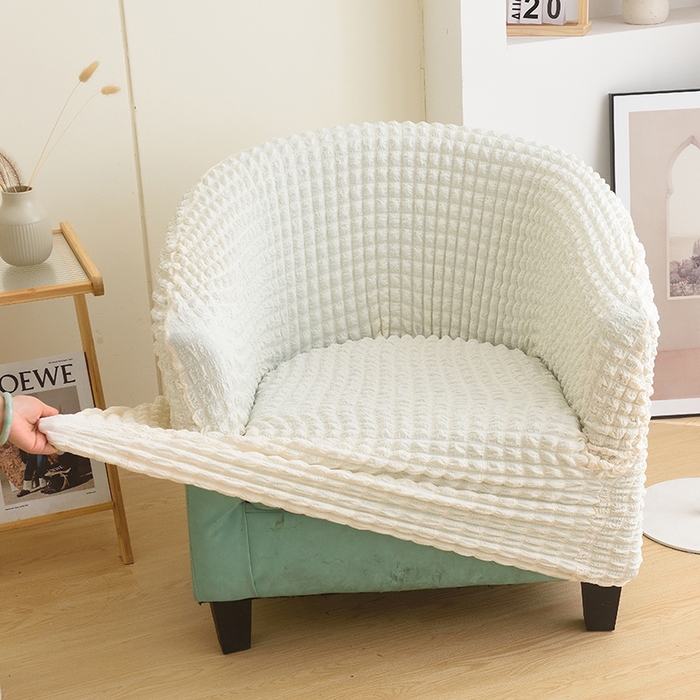 91家纺网 家纺一手货源 找家纺 启博家纺 2023新款泡泡纱弹力半圆形沙发套 乳白