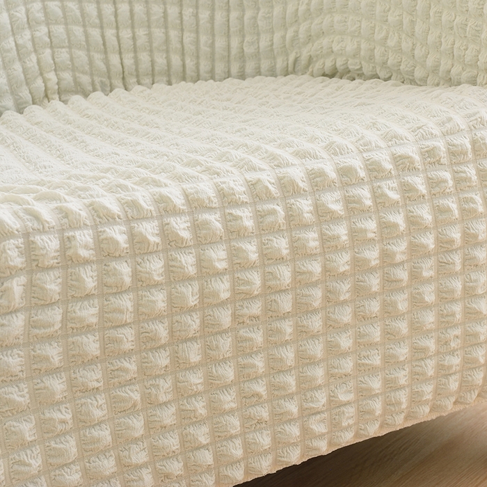 91家纺网 家纺一手货源 找家纺 启博家纺 2023新款泡泡纱弹力半圆形沙发套 乳白