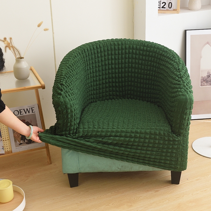 91家纺网 家纺一手货源 找家纺 启博家纺 2023新款泡泡纱弹力半圆形沙发套 橄榄绿