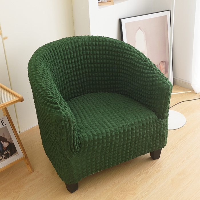 91家纺网 家纺一手货源 找家纺 启博家纺 2023新款泡泡纱弹力半圆形沙发套 橄榄绿